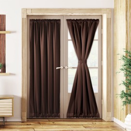 Moslovstar Sidelight French Door Curtain 72 Inch Long Thermal Insulated Blackout Door Panels for Front Patio Glass Door, Set of 2, Coffee