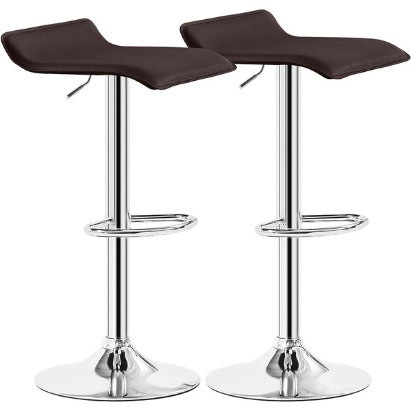 VECELO Bar Stools Set of 2, Swivel Bar Chairs, Adjustable Counter Bar Stools, Modern Armless PVC Stools for Kitchen/Island/Bar/Dining Room/Party, Brown