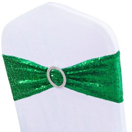 WENSINL Pack of 50 All Around Sequin Green Chair Sashes Green Sequins Chair Sashes for Wedding Party Folding Decoration, Sequin Chair Bands Bows for Fiesta Event Decorations