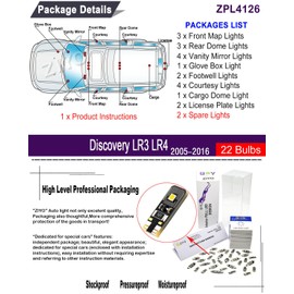 ZIYO ZPL4126 - (22 Bulbs) LED Interior Light Kit Replacement for Land Rover LR3 LR4 Discovery 2005-2016 + License Plate Light Bulbs Package, Xenon White Dome Lights Upgrade Error Free