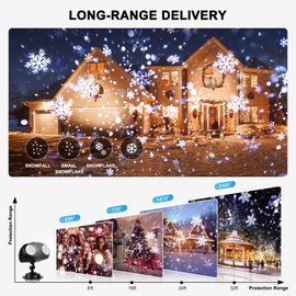 Christmas Snow Projector Lights, Dynamic Rotating Snowflake Projection Light Outdoor, IP65 LED Snow Spotlight Lightning for Halloween Xmas New Year Party Wedding Holiday Garden, with Remote Control