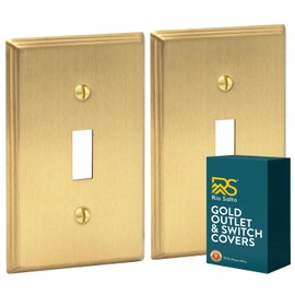 Rio Salto MIDSIZE BRASS Light Switch Plate Outlet Cover Wall Plate – Deco Collection Single Toggle Flip Switch Cover Brushed Brass Gold Decorative Wall Plates, Premium Metal – 2 Pack - 4.94" x 3.13"