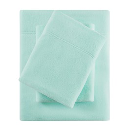 True North by Sleep Philosophy Fleece Sheet Set Queen, Solid Color, Warm & Plush Sheets Soft Fleece Bedding Set, Queen Size Sheets, Fitted Pocket Fits Up to 16" Mattress, Queen Aqua 4 Piece
