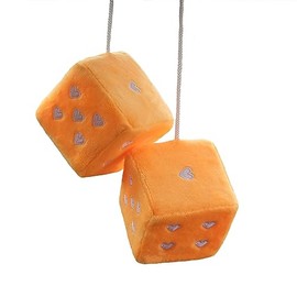 1 Pair of Fuzzy Dice, Yellow Fluffy Dice with Heart Shapes, Lucky Dice, Car Decor for Rearview Mirror, Car Interior Ornament, 2.8 Inches