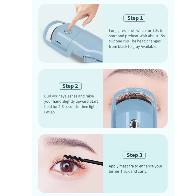 Heated Eyelash Curler 3 Heating Modes Rechargeable Electric Heat Eyelash