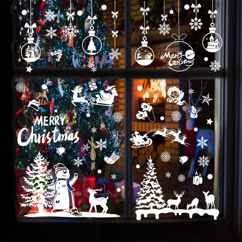 9 Sheets Christmas Window Stickers,256PCS Double Sided PVC Static Xmas