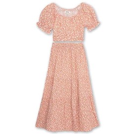 Speechless Girl's Short Sleeve Top and Maxi Skirt Set, Coral/Ivory Floral, Large