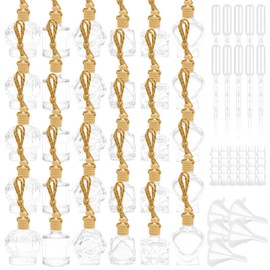 Waltool 30 Pcs Clear Glass Car Air Freshener Diffuser with Wooden Caps & Hanging String, Empty Essential Oil Bottles Aromatherapy Fragrance Perfume Vials Holder for Car Decor