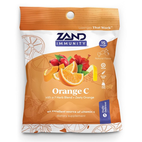 ZAND Immunity Orange C HerbaLozenge | Vitamin C Throat Drops w/Soothing Herb Extracts | Non-GMO (15 Lozenges)