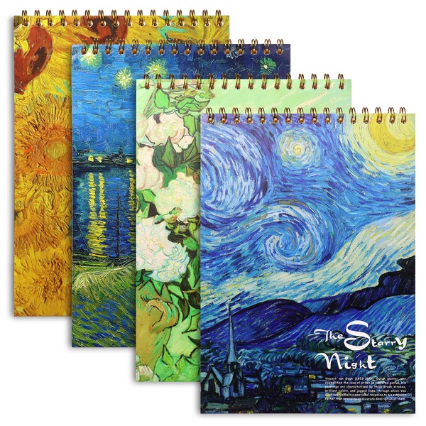 8.18 x 11.4 Inch (60lb/90gsm) Van Gogh Inspired Sketch Book 4 Pack (240 Sheets Total) Spiral Bound Sketchbook,Acid Free Art Books,Drawing Book and Sketch Pad for Kids Ages 8-12 Adults