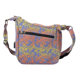 Nupouch Crossbody Anti-theft Bag Adjustable Strap USB Charging Port (Navy Yellow Leaves)