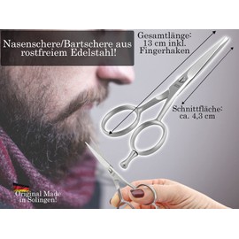 Bartschere aus Solingen Haarschere mit einseitiger Mikroverzahnung Made in Germany Nasenhaarschere Schnurrbartschere für die optimale Bartpflege zum Kürzen von Barthaaren, Nasenhaaren und Kopfhaaren