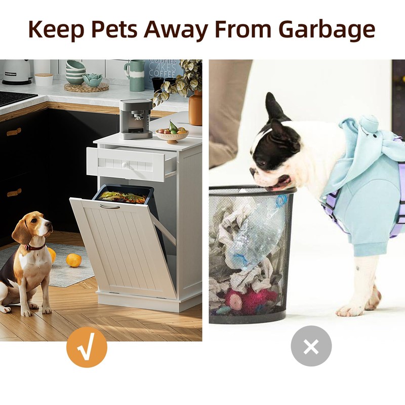 Visionwards Wooden Tilt Out Trash Cabinet Bin, Dog Proof Garbage