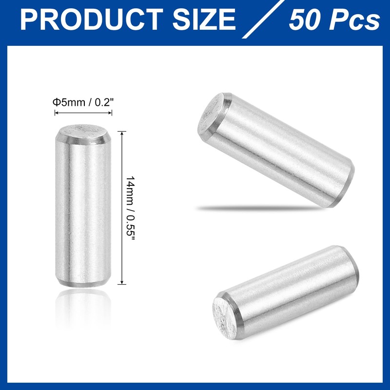 sourcing map 50Pcs 5mm x 14mm Dowel Pins 304 Stainless