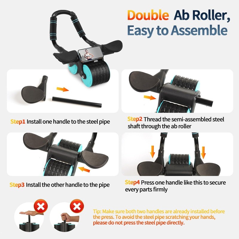 Homavit Ab Roller, Abdominal Roller with Padded Knee Mat, for
