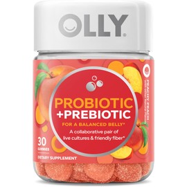 OLLY Probiotic + Prebiotic Gummy, Digestive Support and Gut Health, 500 Million CFUs, Fiber, Adult Chewable Supplement for Men and Women, Peach, 30 Day Supply - 30 Count