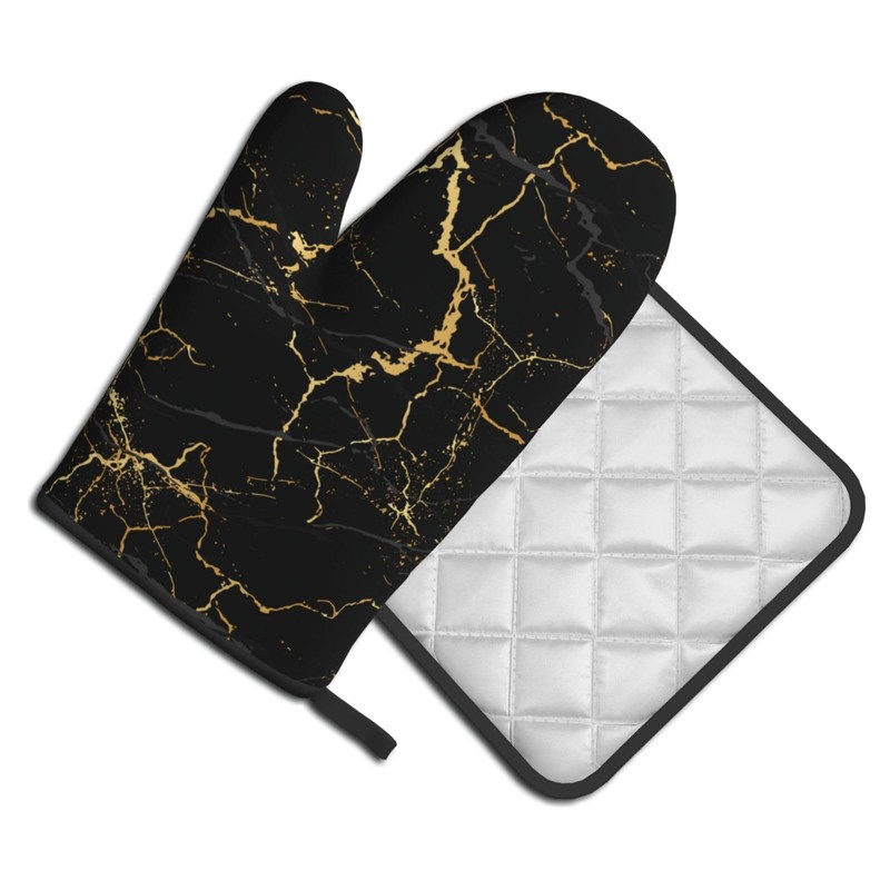 Lukbfall Black Marble Texture Oven Mitts and Pot Holders 2