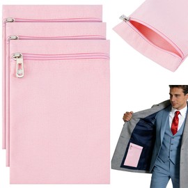 BENECREAT 3 Pack Sew in Side Pocket with Zipper, 20x12.5cm/ 7.87x4.92inch Canvas Cloth Hidden Pocket for Jackets Sweatshirts Travel Accessories, Pink