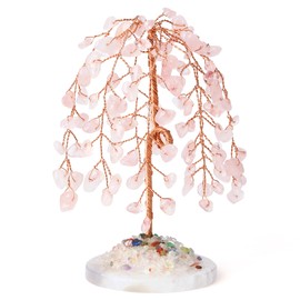 YATOJUZI Rose Quartz Crystal Tree of Life Money Tree Pink Gifts for Women Pink Office Desk Home Decor Natural Crystals Trees with Agate Base Copper Wire Wrapped Feng Shui Meditation Spiritual Gifts