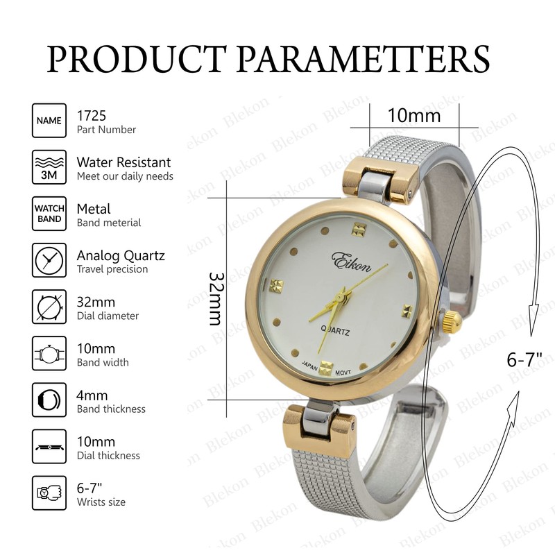 Blekon Collections Womens 32mm Classic Dial Dotted Textured Cuff Bangle