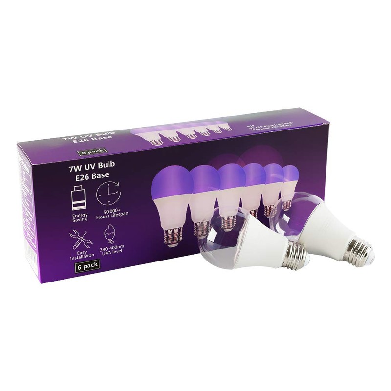 FAGUANGAO LED Black Light Bulb,7W(60Watt Equivalent) A19 UV Blacklight Bulb,120V,UVA