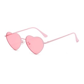 WDZAYXC Polarised Heart Shaped Sunglasses for Women Vintage Metal Frame Cute Glasses for Party and Festival (Pink), pink