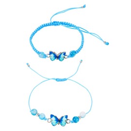 KISSITTY 2Pcs Adjustable Butterfly Bracelet Braided Nylon Cord Butterfly Bracelet Friendship Bracelet for Women (Light Sky Blue)