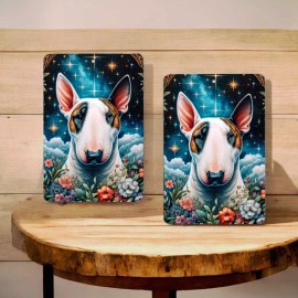 EGgifts Bull Terrier Wall Art Metal Sign 8x12 Inch Dog Lover Decor with Floral Design