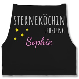 Geschenk mit Namen personalisiert by Shirtracer - Apron - Cooking Apron Women - Star Chef Apprentice Name, 3 Black