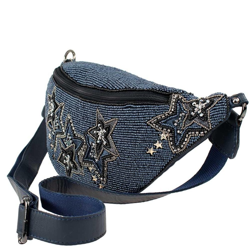Mary Frances Star Studded Beaded Belt Sling Bag, Black