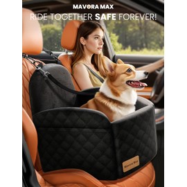 Mavora Max Dog Car Seat for Small/Medium Dogs, Elevated Dog Booster Seat Memory Foam Puppy Car Seat with Washable Cover, Travel Safety Pet Seat for Car with Storage Pockets Up to 35 lbs (Black)