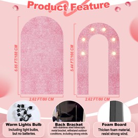 Jobkoo Outdoor Arch Backdrop Stand, 6.6FT+5.5FT Pink Backdrop Arch Stand Frame with Lights, 2 Set Round Top Arch Photo Booth Background for Girls Birthday Wedding Baby Shower Valentines Party Decor