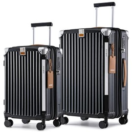 Joyway 20 and 24 IN Carry On Luggage, Expandable Suitcase with Smart Cup Holder, Hardside Checked with TSA Lock Spinner Double Wheels, 2PCS Black