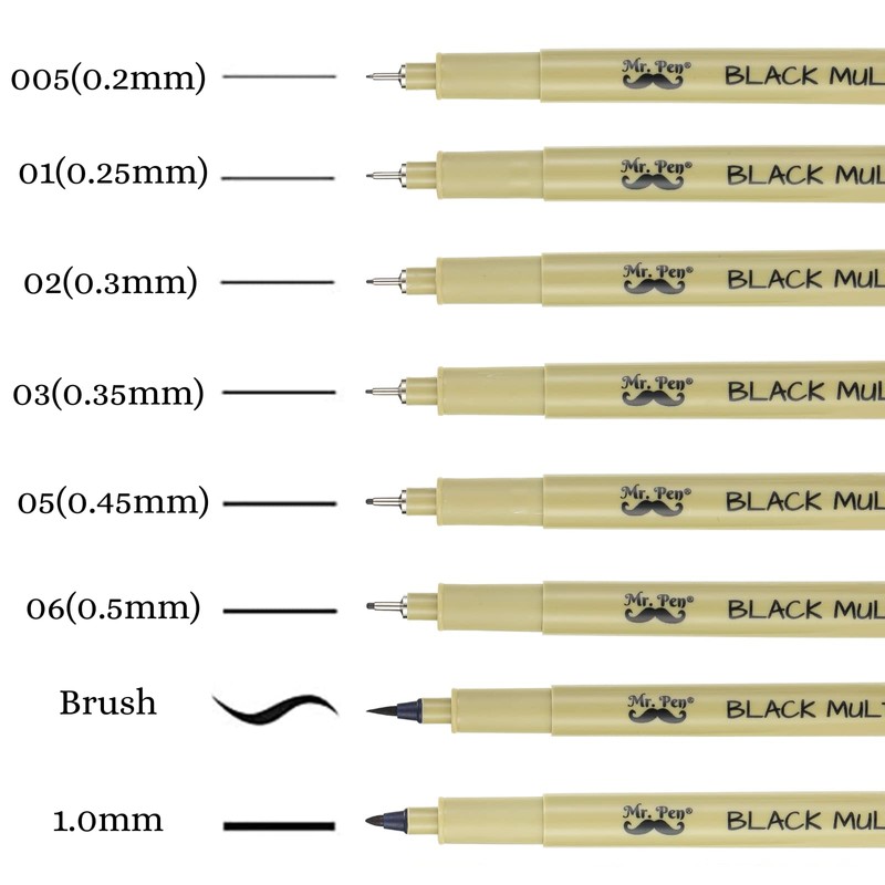 Mr. Pen- Drawing Pens for Artists, 8 Pack Black Multiliner/Fineliner