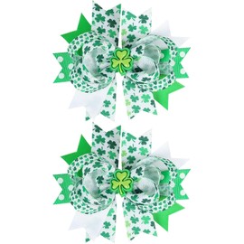 St. Patrick's Day Hair Bow Clips for Women Lucky Shamrock Hair Clips for Girls Green White Hair Bows Cute Clover Hair Barrettes Irish Day Festive Hairpins St. Patrick's Accessories 2Pcs