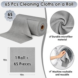 LifeisLuck 65 Pack of Microfiber Cloths in a Roll, 10" x 10" Reusable Washable Cleaning Rag Tear Away Towels for Auto House Garage Dust Kitchen Bathroom, Lint-Free Not Scratch Cleaning Supplies