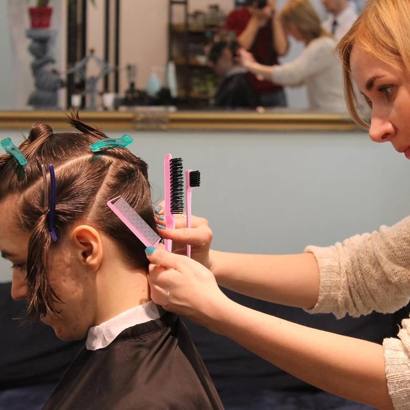 3-teiliges Bürstenset mit glatter Rückseite, Rattenschwanzkamm, Borstenhaarbürste, Teasingkamm, doppelseitiger Kanten-Controller