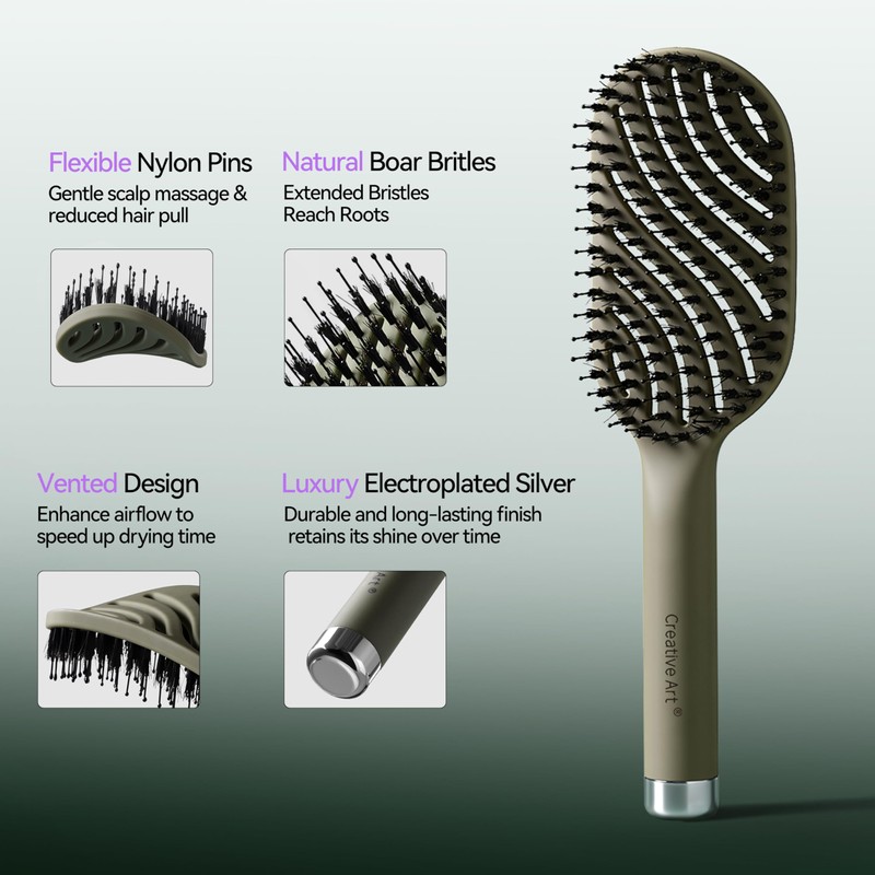 Boar Bristle Hair Brush For Women, Detangler Brushes For Curly
