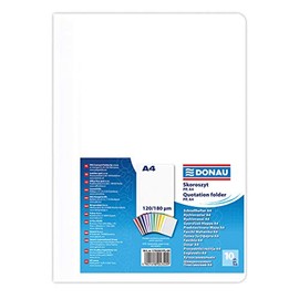 DONAU 1702001PL-09 Plastic File Folder A4 White / Plastic Folder Made of Eco PP Film 120/180 µm with Transparent Cover for Office and School Capacity Approx. 200 Sheets Pack of 10