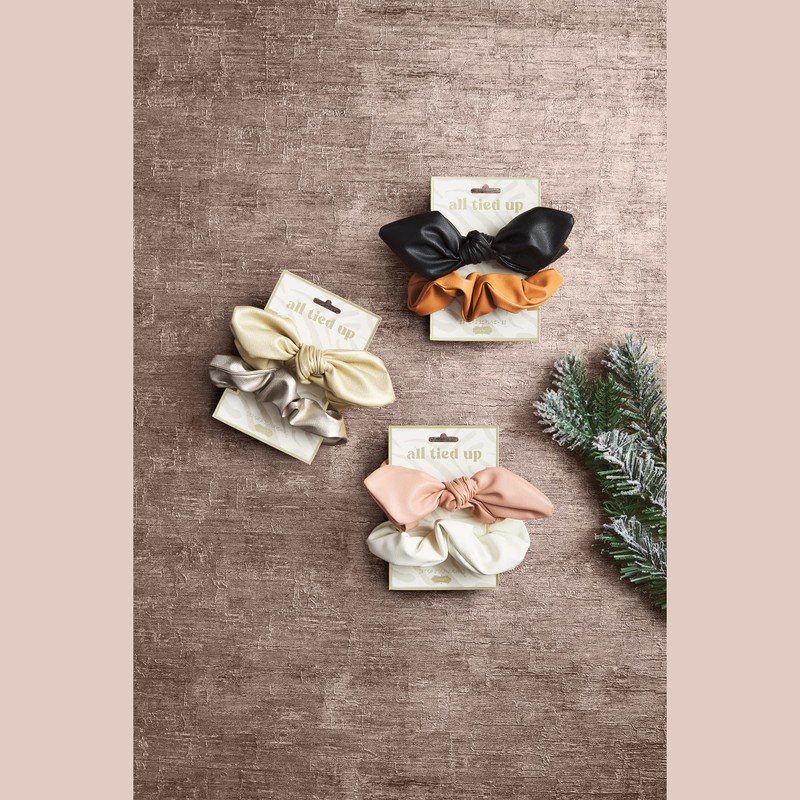 Mud Pie Leather Womens Scrunchie Set, Blush