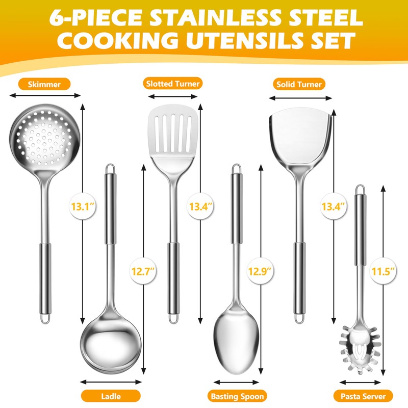 E-far - Juego de 6 utensilios de cocina de acero