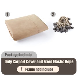 Birodeko Carport Replacement Canopy Cover 10'x20' for Tent Top Garage Shelter Cover with Ball Bungees, 800D Oxford Replacement Cover Waterproof & UV Protection, Not Included Frame (Light Brown)