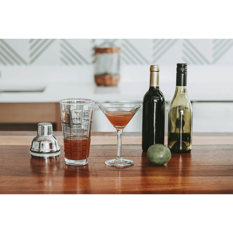 14 oz Recipe Glass Cocktail Shaker With Strainer Top -