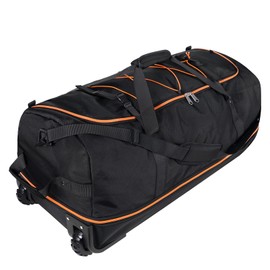 Bagenerous 110L/140L Expandable Soft-Sided Foldable Duffle Bag with 2 Rubber Wheels,Packable 32” Rolling Carry-On with Multi-Pockets & Compartments,Black Orange
