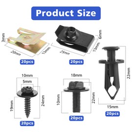 Pack of 100 Tin Nut Screw Nut Clip Kit, Universal Body Screws and Sheet Nuts Car, Metal Car Mounting Clips Kit for Car Bumper, Undertray, Mudguard and Door Trim