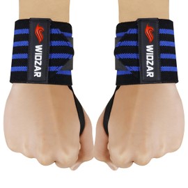 Widzar Wrist Wraps - Support Brace for Weightlifting, Powerlifting, Workout, Bodybuilding & Gym Training - Adjustable Straps with Attached Thumb Loops, Ergonomic Design for Men and Women (Blue Stripes)