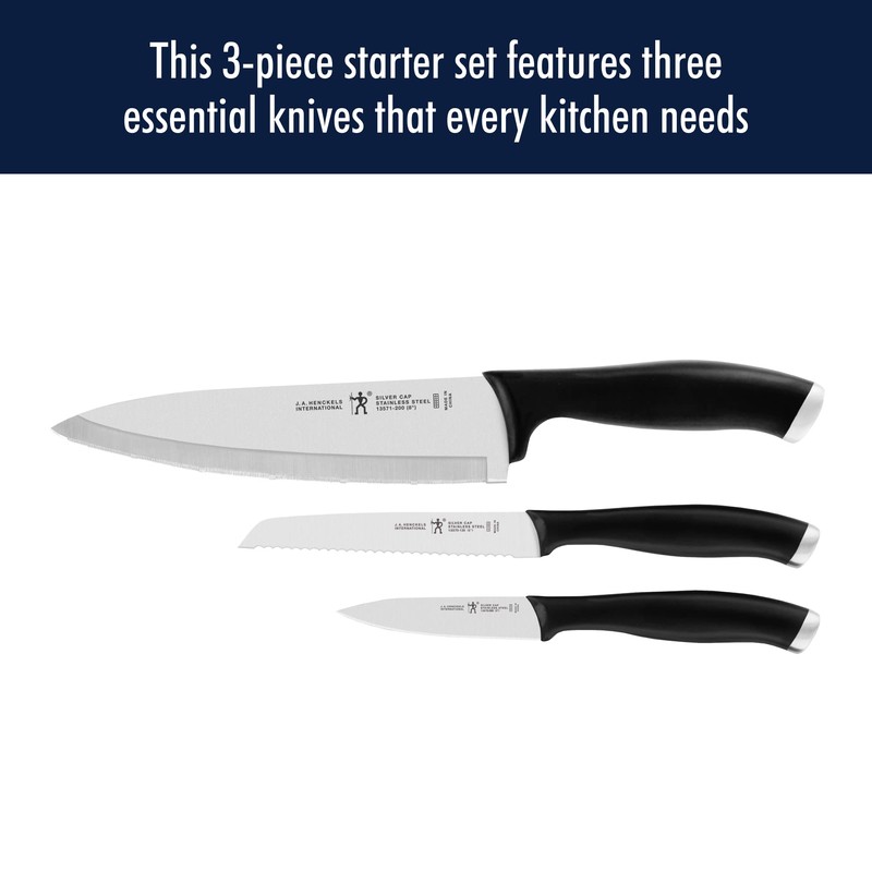 HENCKELS Silvercap Razor-Sharp 3-Piece Kitchen Knife Set, Chef Knife, Paring