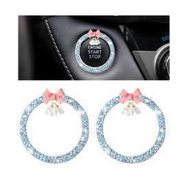 Zpana Bling Car Engine Start Stop Decoration Ring, 2PCS Rhinestone Crystal Vehicle Push Button Sticker, Diamond Auto Key Ignition Starter Accessories, Universal for SUV, Sedan, Truck (Light Blue)