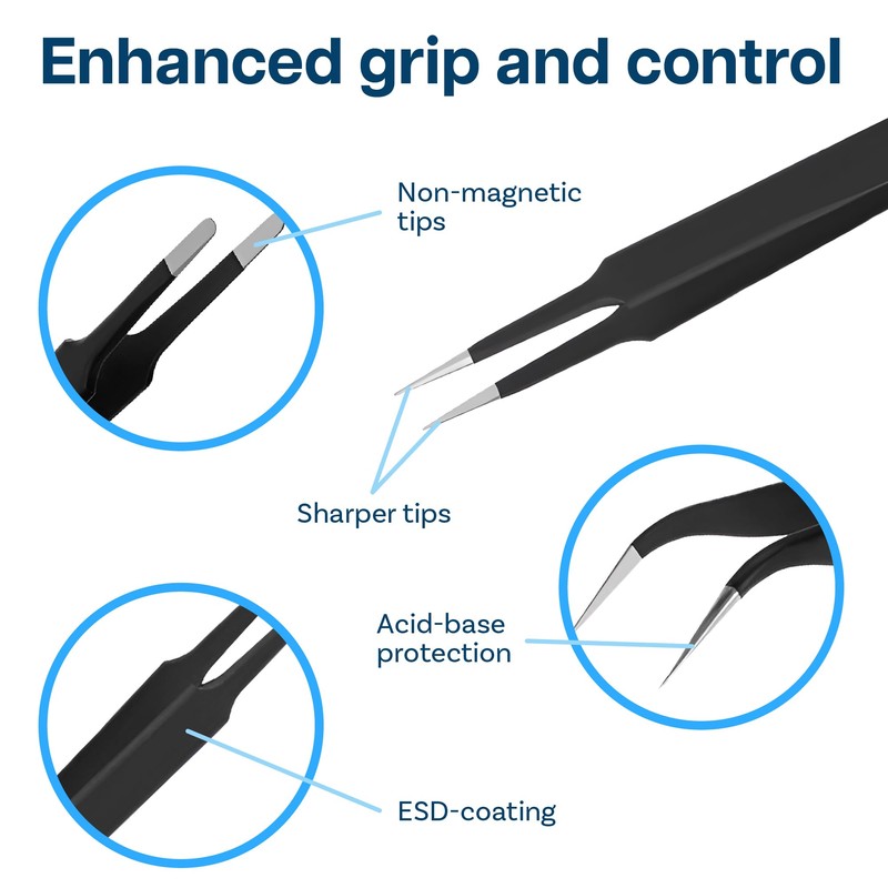 MMOBIEL 3X Industrial Precision ESD Tweezers Anti-Static Stainless Steel for