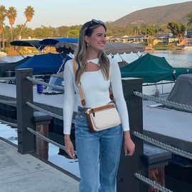 ATERITSSI Crossbody Purses for Women Trendy,Vegan Leather Crossbody Bags,Cell Phone Camera Shoulder Handbags with Card Slots, White Brown, Camera Bag Purse